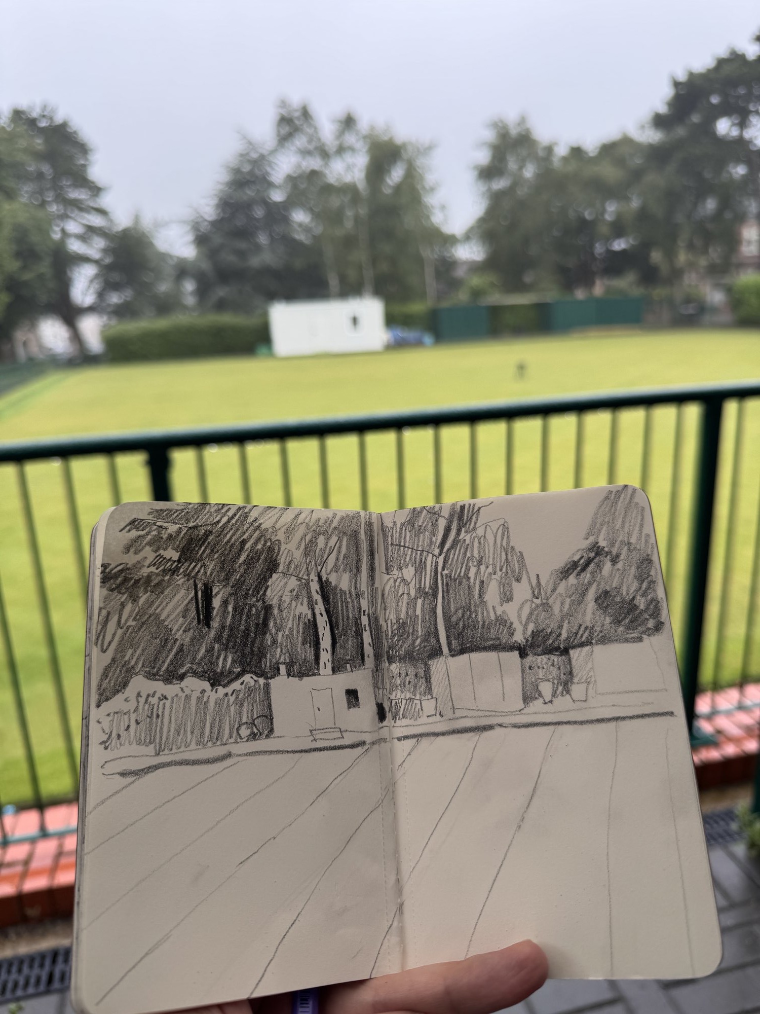 Graphite sketchbook drawing made in Belle Vue Park, Penarth
