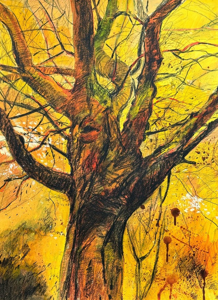 Alexandra Park Tree, mixed media on paper by Ksenia Kudelkina