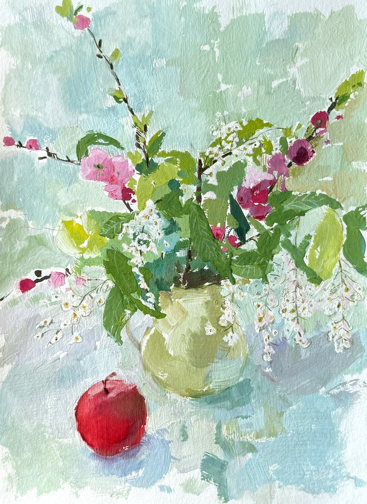 Birdcherry, gouache on paper by Ksenia Kudelkina