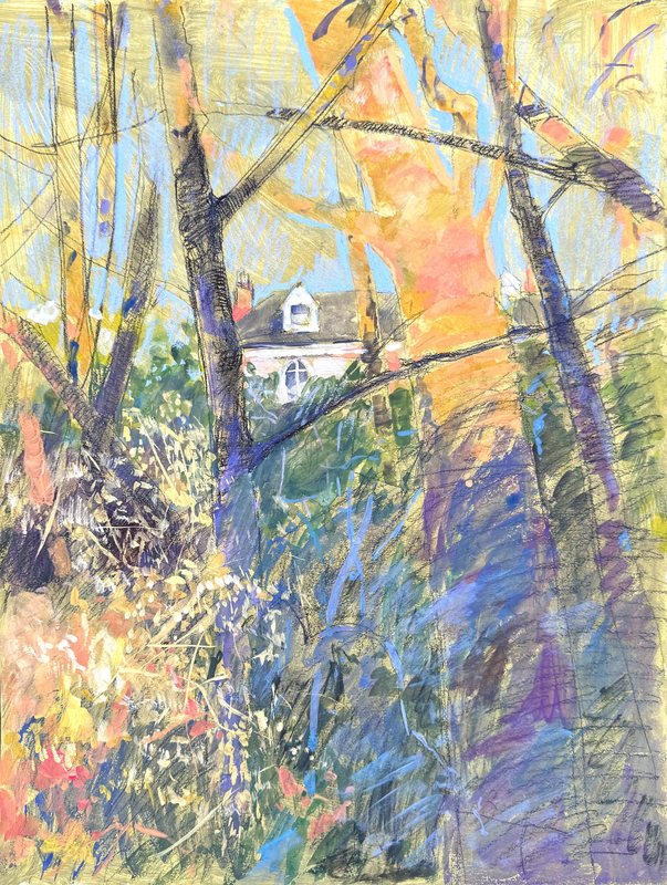 Light Through the Trees, Alexandra Park, gouache, graphite and oil pastel on paper by Ksenia Kudelkina