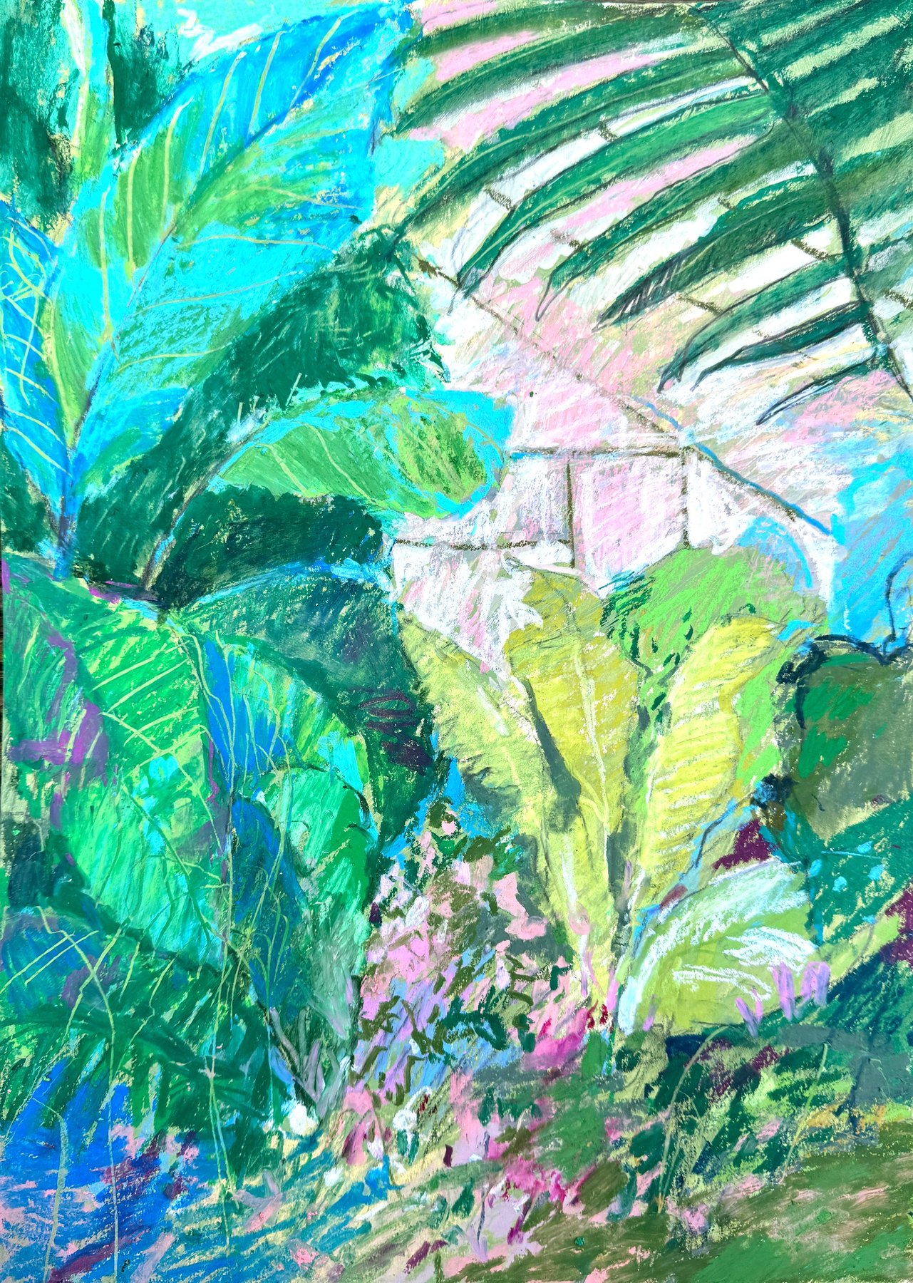 National Botanic Garden of Wales, oil pastel, acrylic markers and pencils on paper by Ksenia Kudelkina