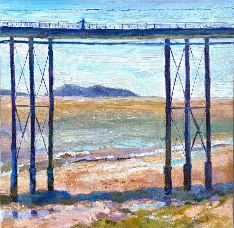 Penarth Pier view, oil painting by Ksenia Kudelkina