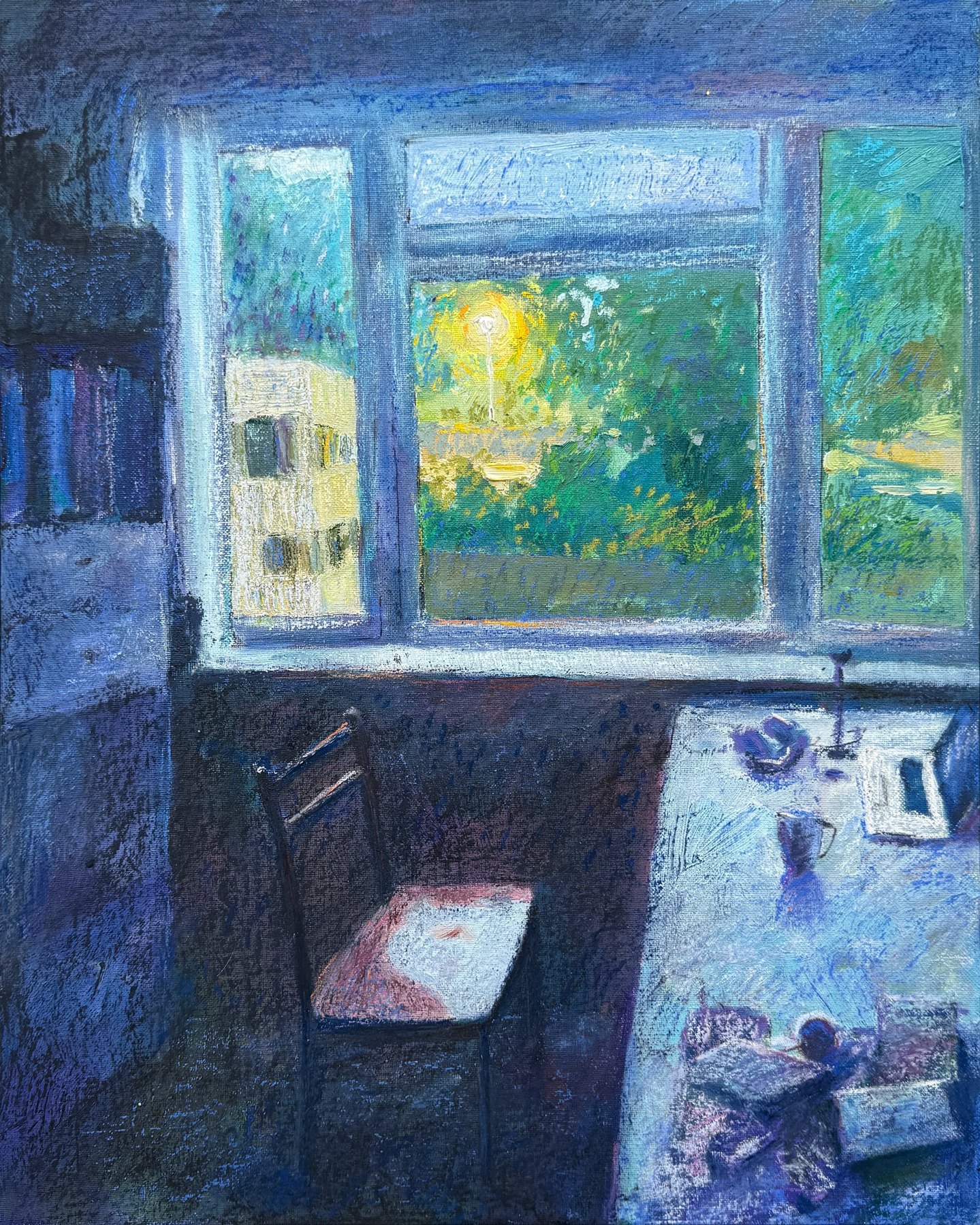 Reflecting on tomorrow, oil paint, oil pastel and soft pastel by Ksenia Kudelkina
