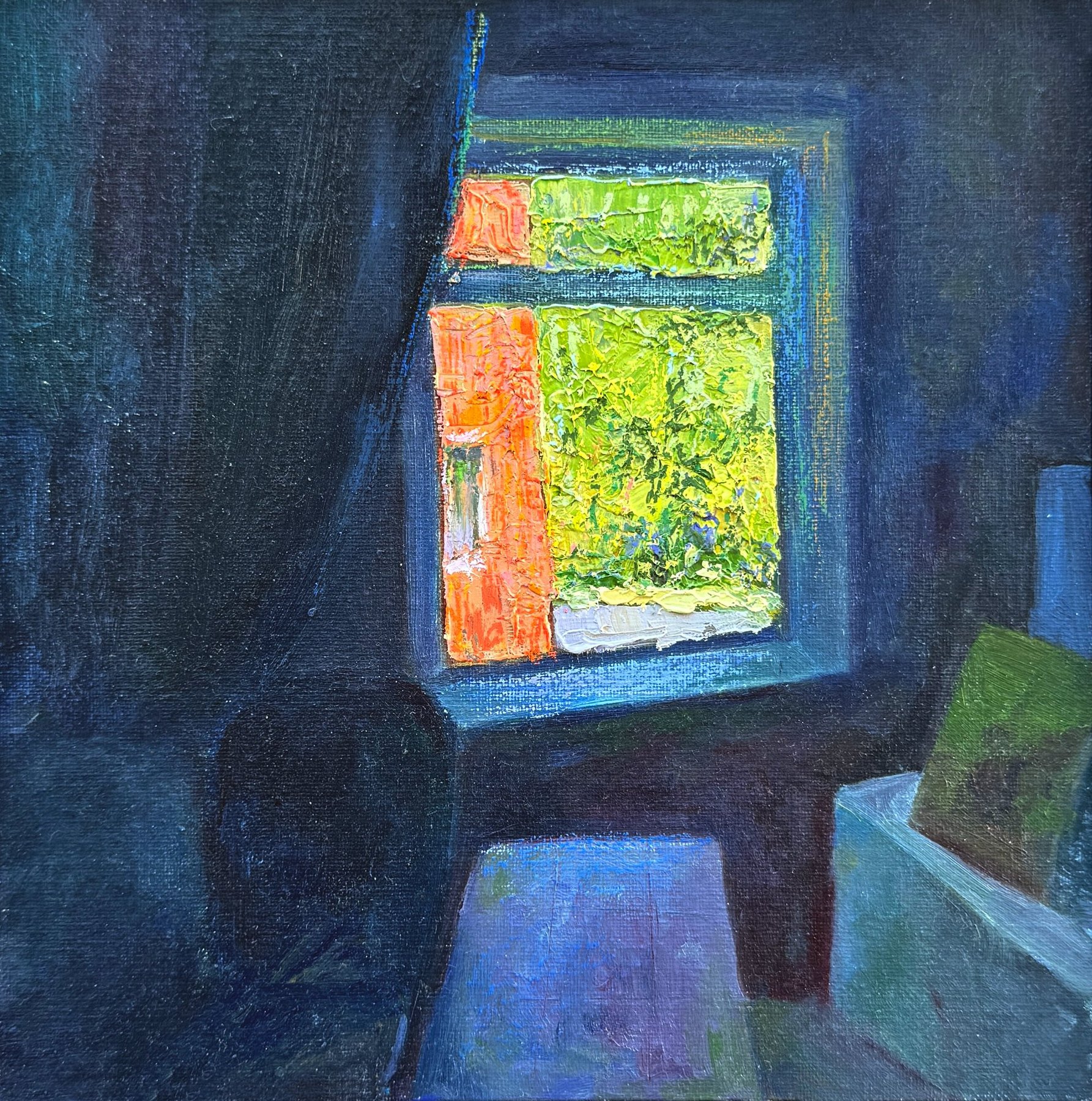 Studio window at night, mixed media by Ksenia Kudelkina