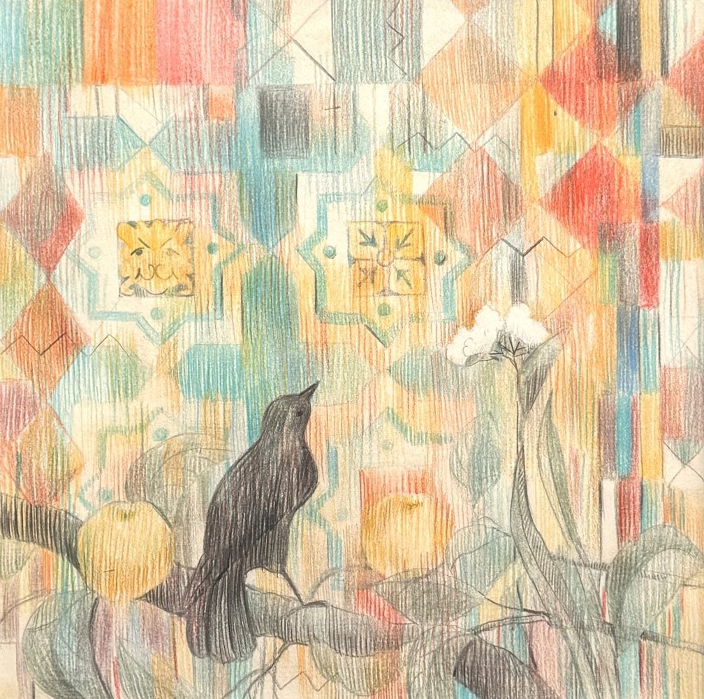 Welsh Reverie, mixed media drawing by Ksenia Kudelkina