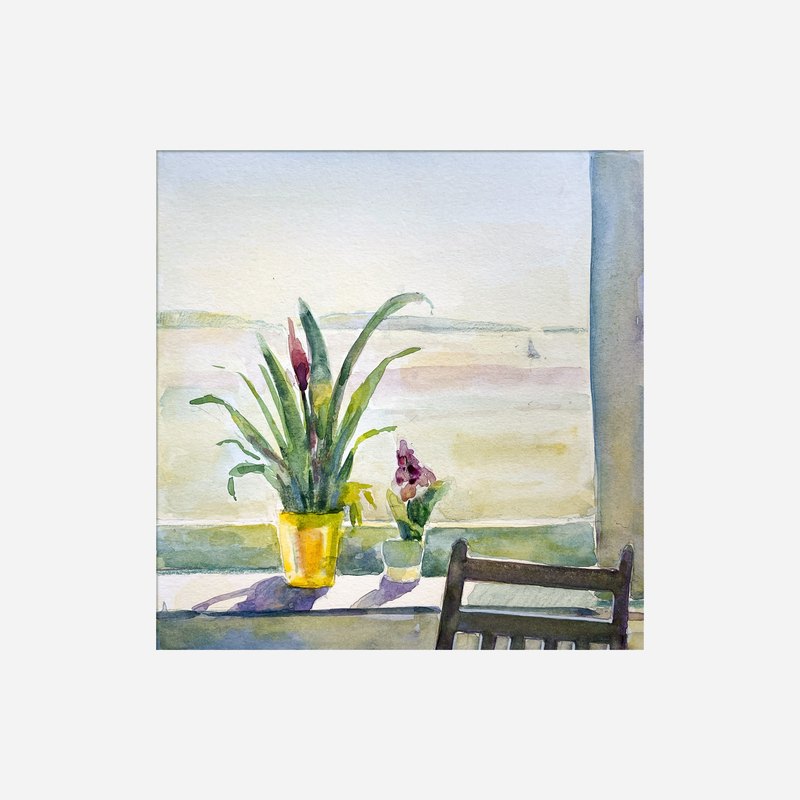 Window over the Bristol Channel, watercolour on paper by Ksenia Kudelkina