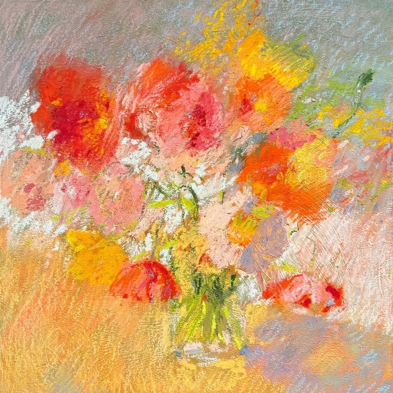 Yellow and Red, mixed media on canvas board by Ksenia Kudelkina